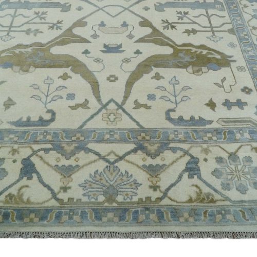 10x14 ivory charcoal and olive hand knotted traditional oriental oushak wool area rug 307444