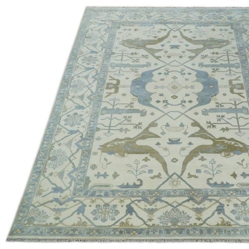 10x14 ivory charcoal and olive hand knotted traditional oriental oushak wool area rug 491029