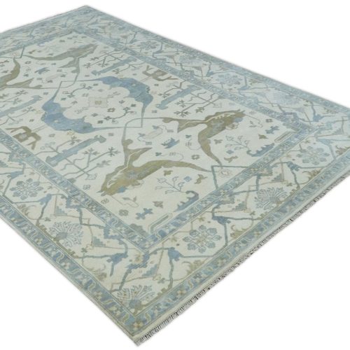 10x14 ivory charcoal and olive hand knotted traditional oriental oushak wool area rug 552066