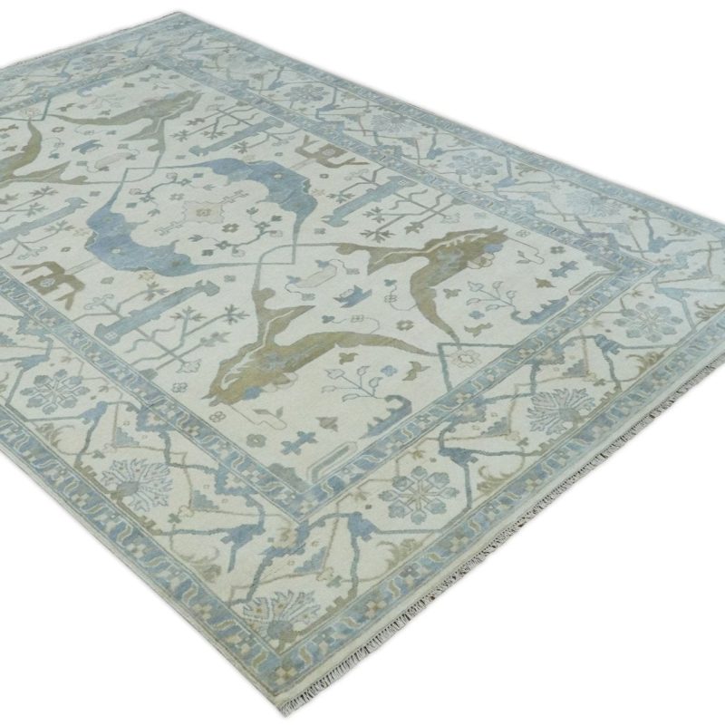 10x14 ivory charcoal and olive hand knotted traditional oriental oushak wool area rug 552066