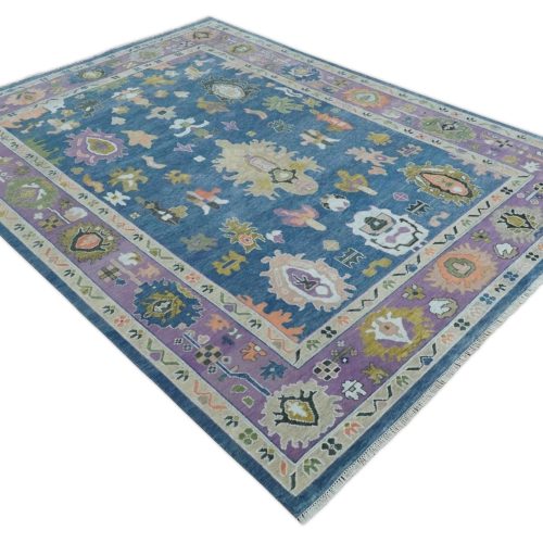 10x14 wool traditional persian blue and purple vibrant colorful hand knotted oushak area rug trdcp10611014 275198