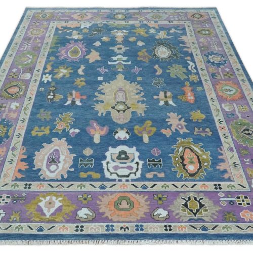 10x14 wool traditional persian blue and purple vibrant colorful hand knotted oushak area rug trdcp10611014 461827