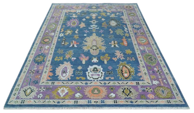 10x14 wool traditional persian blue and purple vibrant colorful hand knotted oushak area rug trdcp10611014 461827