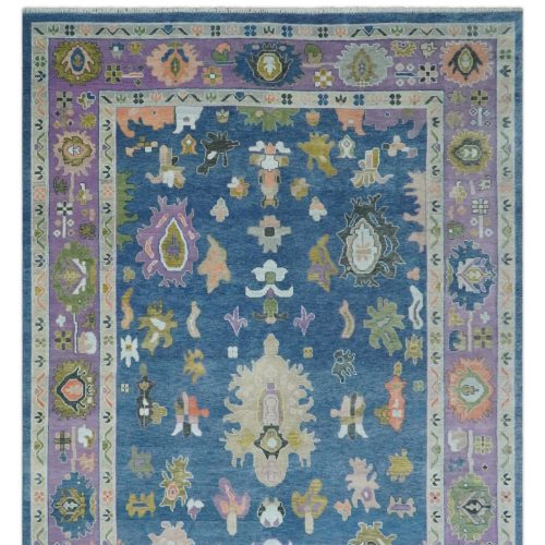 10x14 wool traditional persian blue and purple vibrant colorful hand knotted oushak area rug trdcp10611014 463740