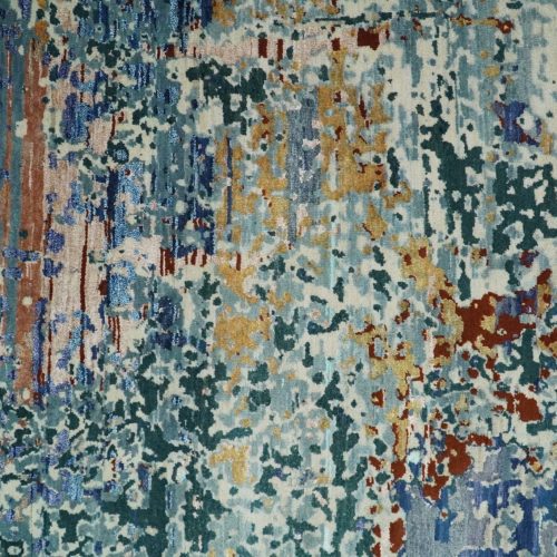 26x10 fine hand knotted blue modern abstract wool and silk runner area rug agr12 695701