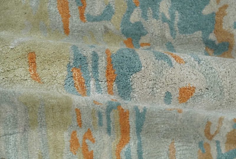 2x3 handmade abstract design silver beige teal and rust made with fine wool area rug trdcp126423 136012