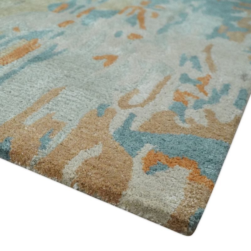 2x3 handmade abstract design silver beige teal and rust made with fine wool area rug trdcp126423 146796