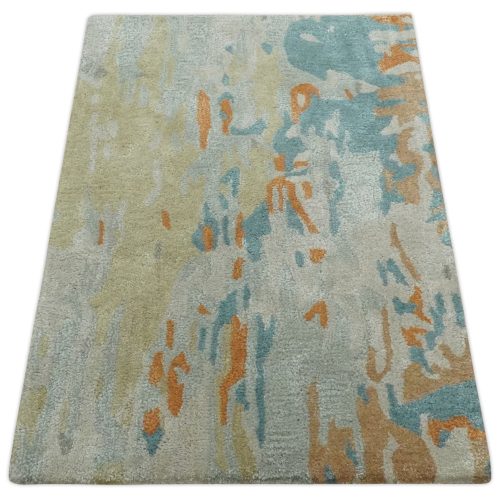 2x3 handmade abstract design silver beige teal and rust made with fine wool area rug trdcp126423 247206