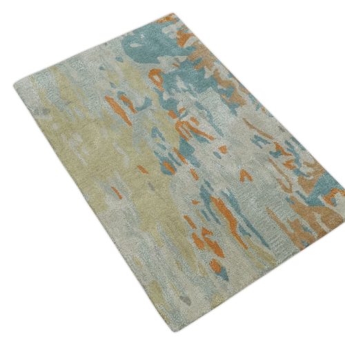 2x3 handmade abstract design silver beige teal and rust made with fine wool area rug trdcp126423 341018