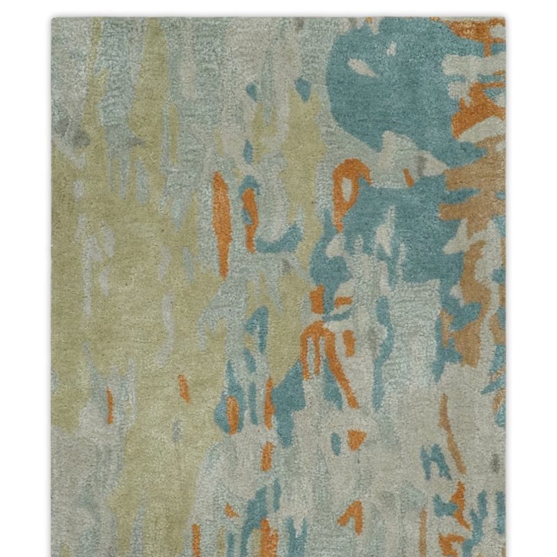 2x3 handmade abstract design silver beige teal and rust made with fine wool area rug trdcp126423 441996