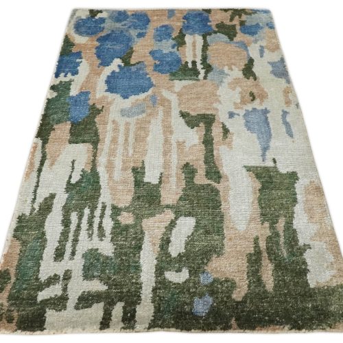 2x3 modern abstract green peach silver and blue rug made with art silk n3723 155764