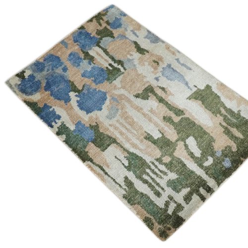 2x3 modern abstract green peach silver and blue rug made with art silk n3723 470397