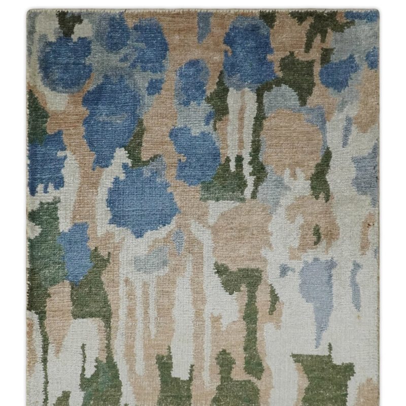 2x3 modern abstract green peach silver and blue rug made with art silk n3723 890689