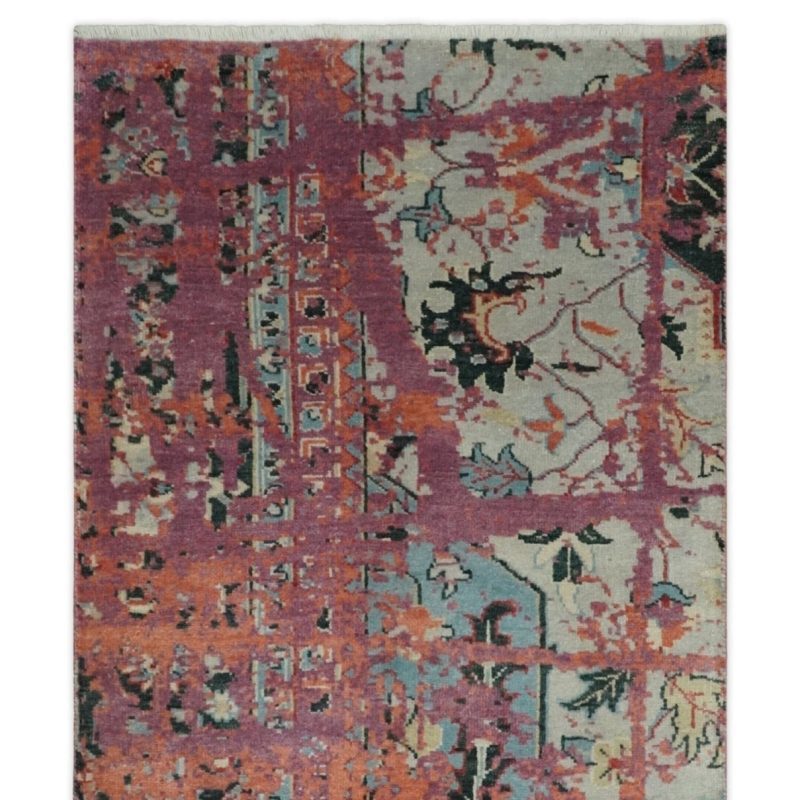 2x4 hand knotted modern abstract peach and ivory wool rug n8424 543350