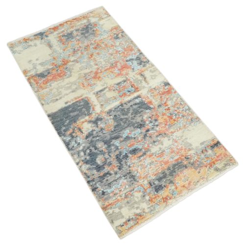 2x4 modern abstract peach gray ivory and blue rug made with art silk n3924 208854