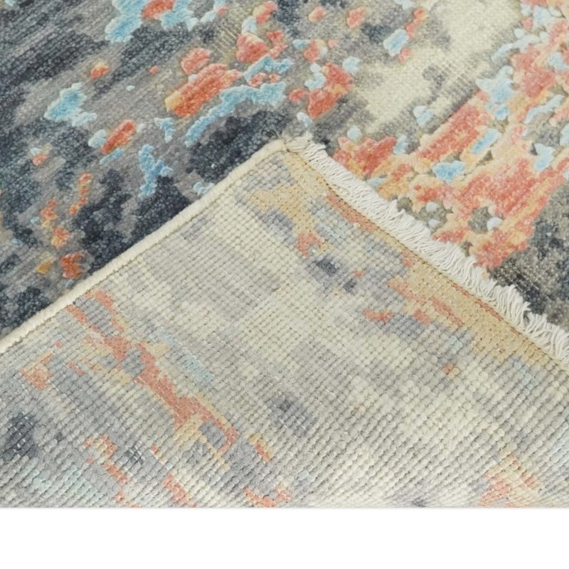 2x4 modern abstract peach gray ivory and blue rug made with art silk n3924 307219