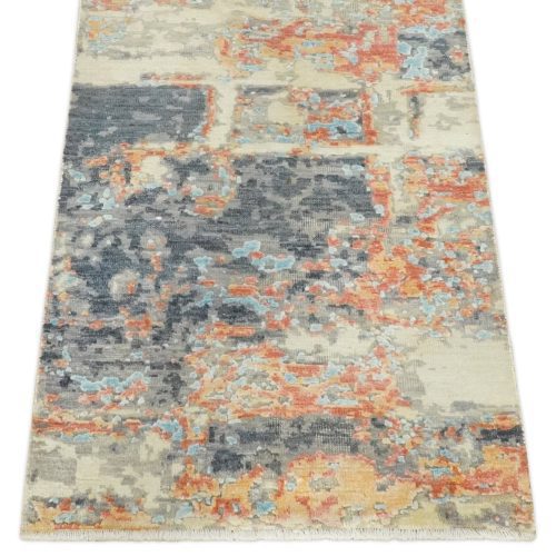 2x4 modern abstract peach gray ivory and blue rug made with art silk n3924 480331