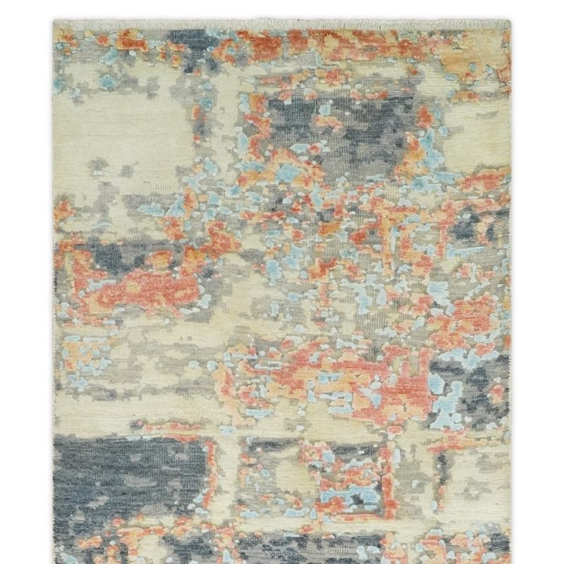 2x4 modern abstract peach gray ivory and blue rug made with art silk n3924 655325