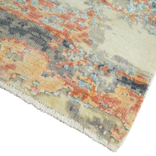 2x4 modern abstract peach gray ivory and blue rug made with art silk n3924 857631