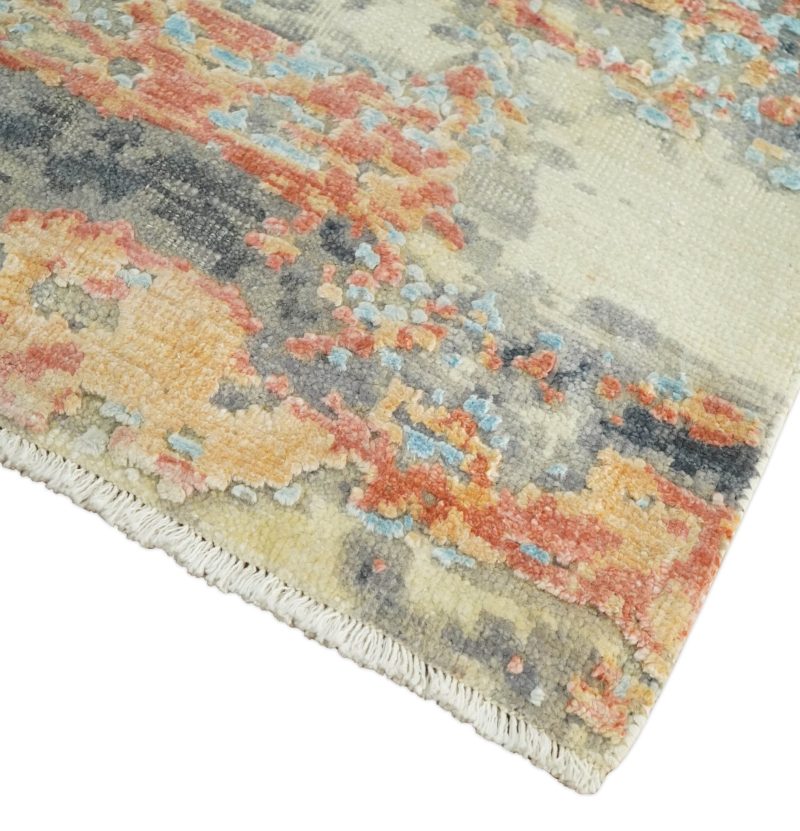 2x4 modern abstract peach gray ivory and blue rug made with art silk n3924 857631