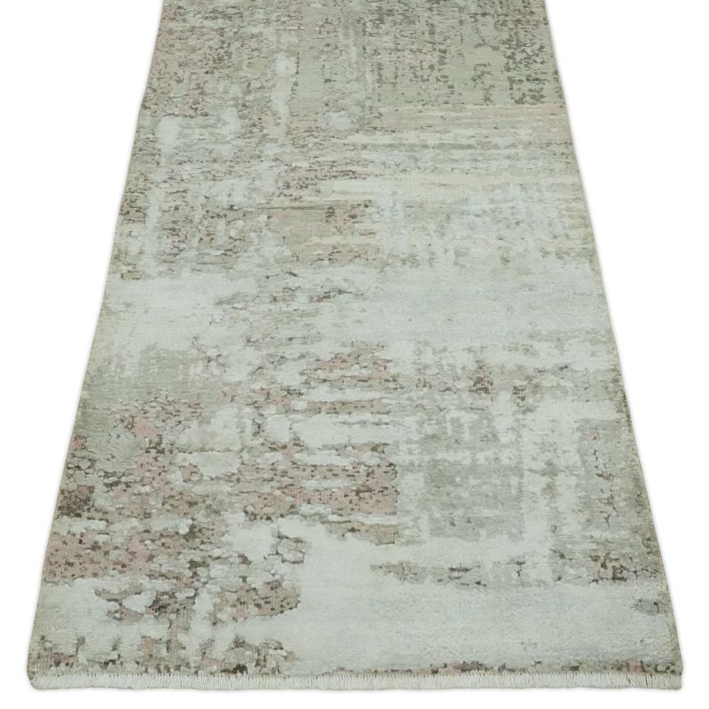 2x4 modern abstract silver beige and peach rug made with art silk n2124 209646