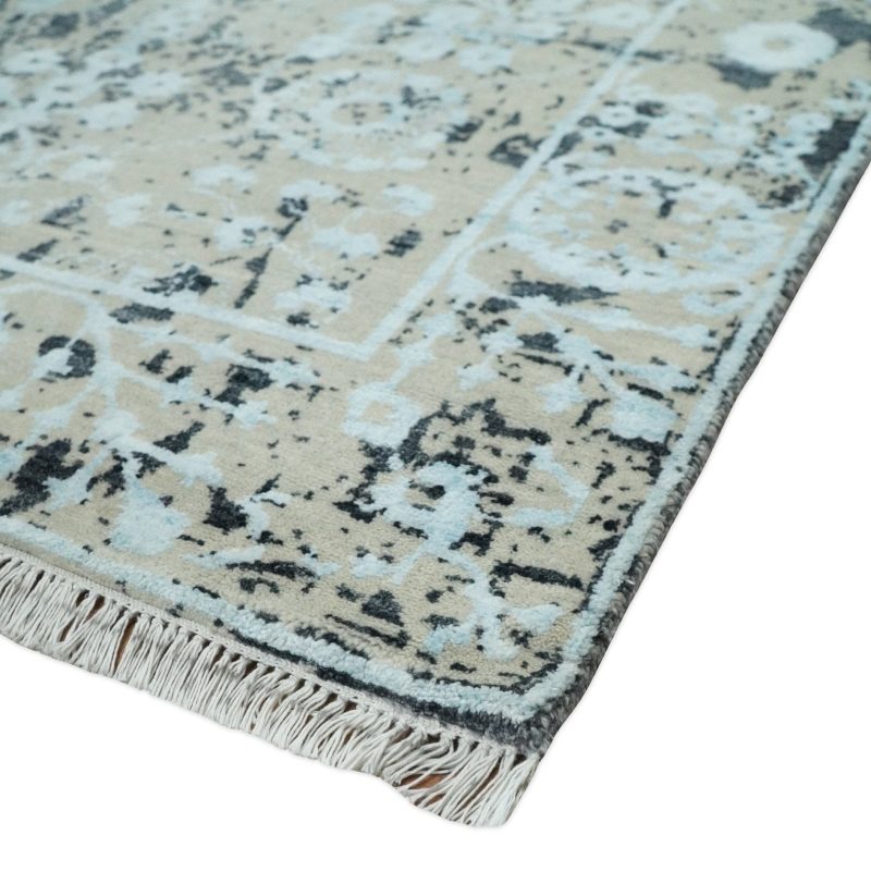 4x6 fine hand knotted camel and black traditional vintage persian style antique wool and bamboo silk rug agr10 249112