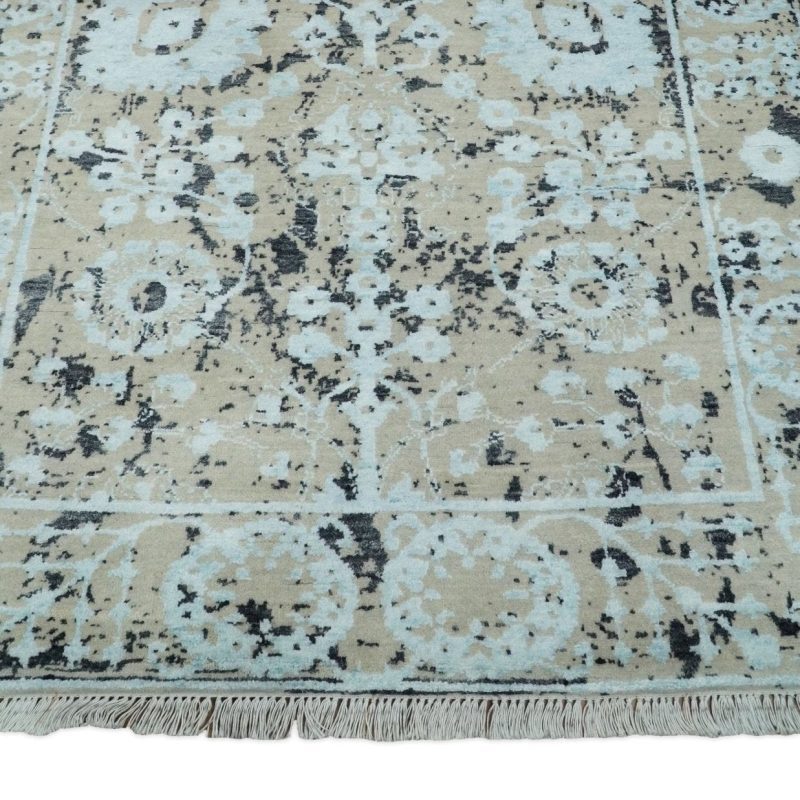 4x6 fine hand knotted camel and black traditional vintage persian style antique wool and bamboo silk rug agr10 509367