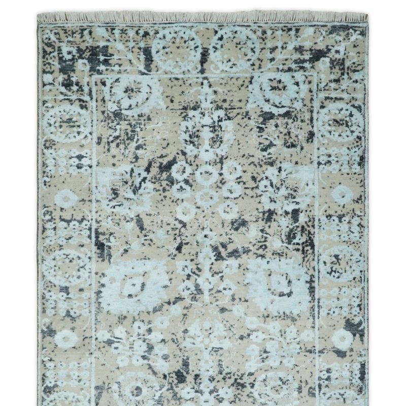 4x6 fine hand knotted camel and black traditional vintage persian style antique wool and bamboo silk rug agr10 594158