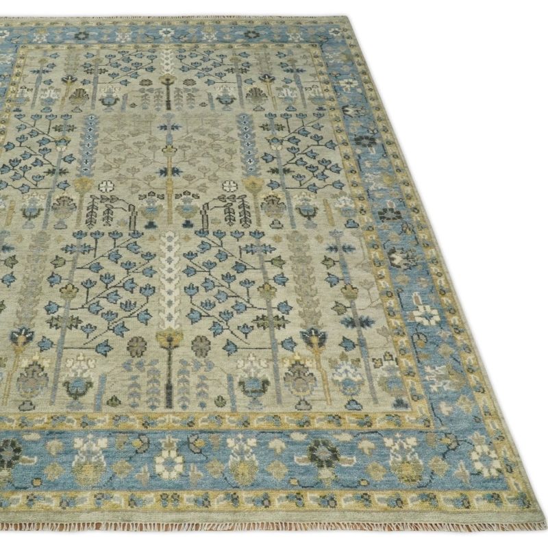 5x8 6x9 8x10 9x12 10x14 and 12x15 hand knotted beige and blue traditional persian vintage heriz serapi wool rug trdcp685 648343