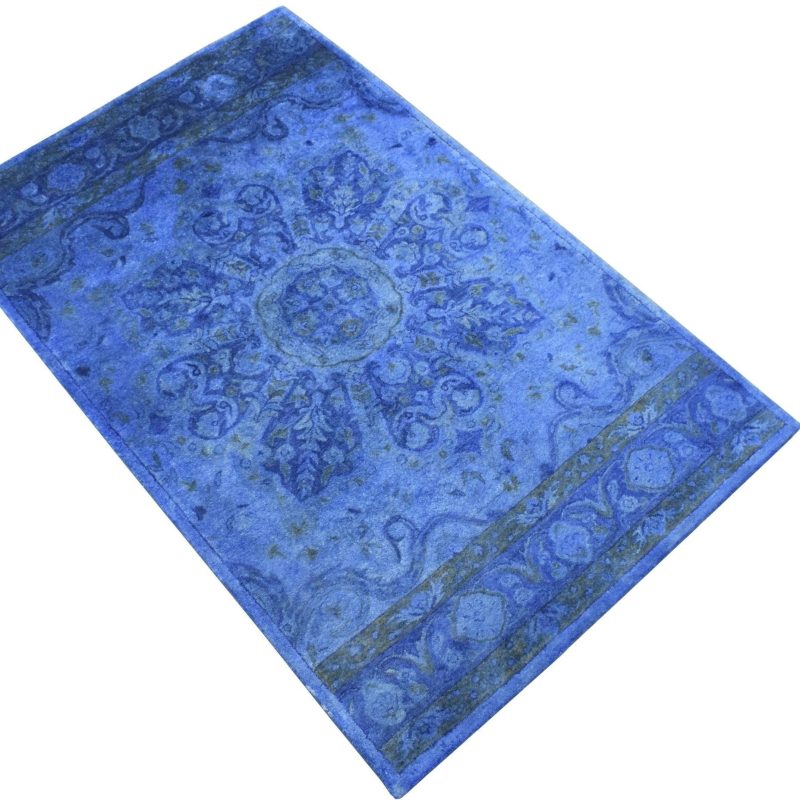 5x8 blue handmade overdyed wool area rug tuf10 567476