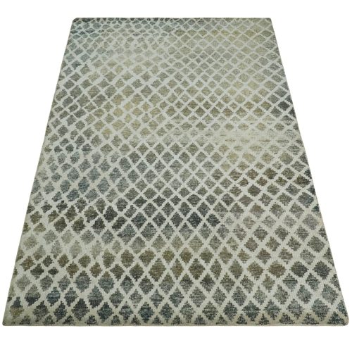 5x8 hand knotted beige charcoal and olive modern diamond geometric contemporary recycled silk area rug op87 191475