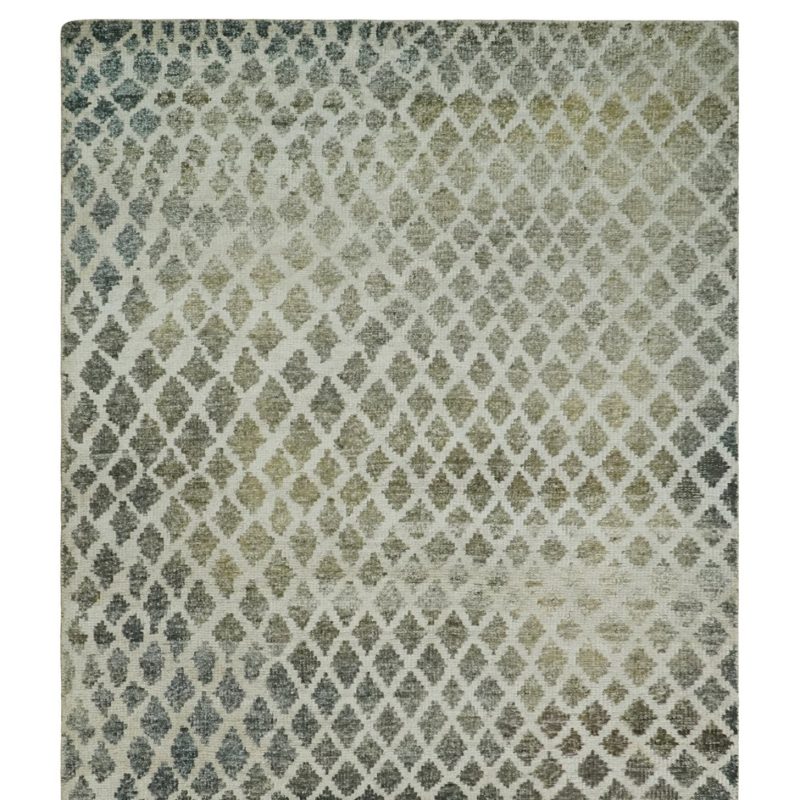 5x8 hand knotted beige charcoal and olive modern diamond geometric contemporary recycled silk area rug op87 207645