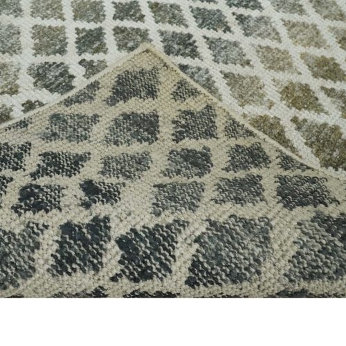 5x8 hand knotted beige charcoal and olive modern diamond geometric contemporary recycled silk area rug op87 273778