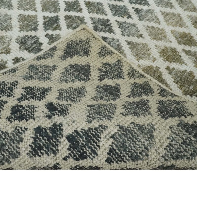 5x8 hand knotted beige charcoal and olive modern diamond geometric contemporary recycled silk area rug op87 273778