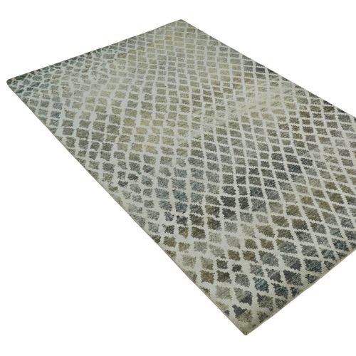 5x8 hand knotted beige charcoal and olive modern diamond geometric contemporary recycled silk area rug op87 783712