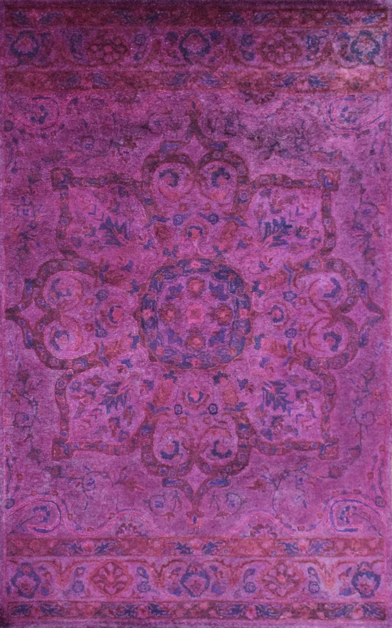 5x8 wool area rug handmade area rug made with fine wool overdyed bedroom rug pink and blue color living room rug classic style 532388