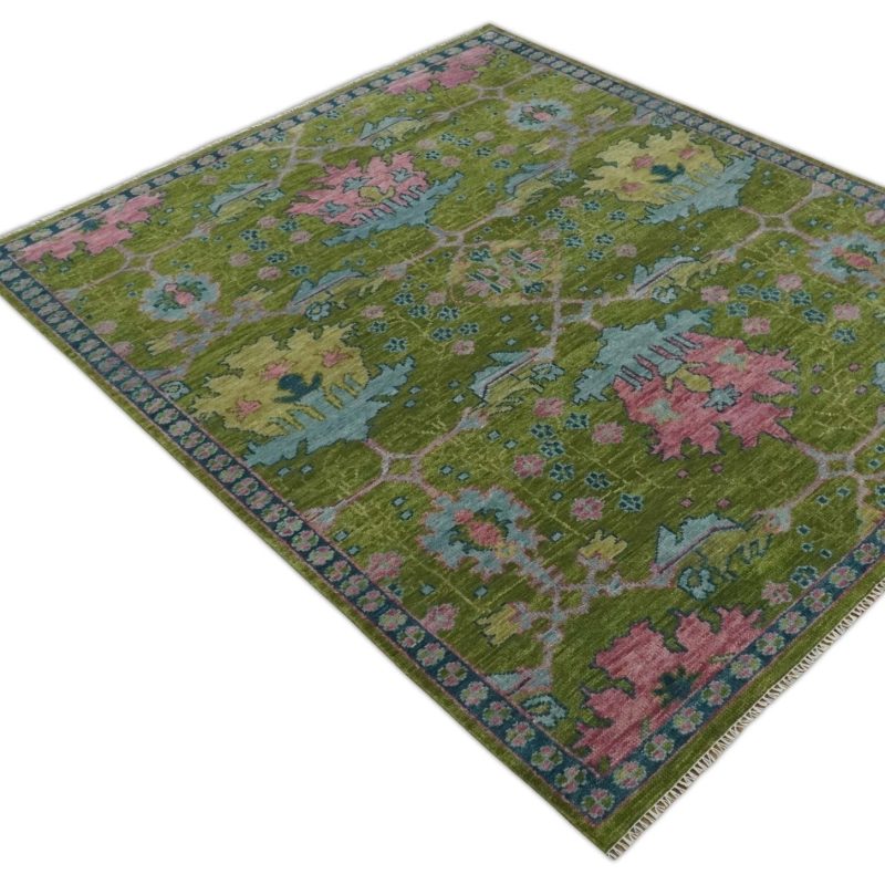 8x10 9x12 10x14 and 12x15 moss green blue and peach hand knotted vibrant colorful donegal design wool rug trdcp1491 144957