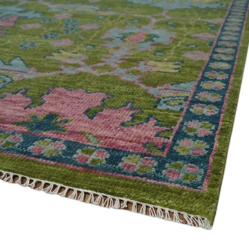 8x10 9x12 10x14 and 12x15 moss green blue and peach hand knotted vibrant colorful donegal design wool rug trdcp1491 562116