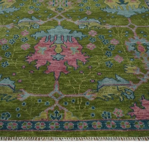 8x10 9x12 10x14 and 12x15 moss green blue and peach hand knotted vibrant colorful donegal design wool rug trdcp1491 564457