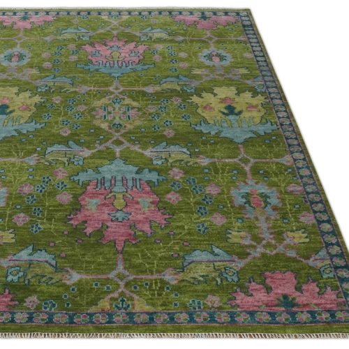 8x10 9x12 10x14 and 12x15 moss green blue and peach hand knotted vibrant colorful donegal design wool rug trdcp1491 721505