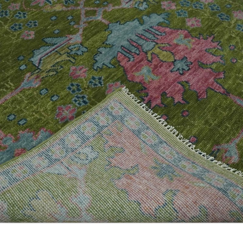 8x10 9x12 10x14 and 12x15 moss green blue and peach hand knotted vibrant colorful donegal design wool rug trdcp1491 914669