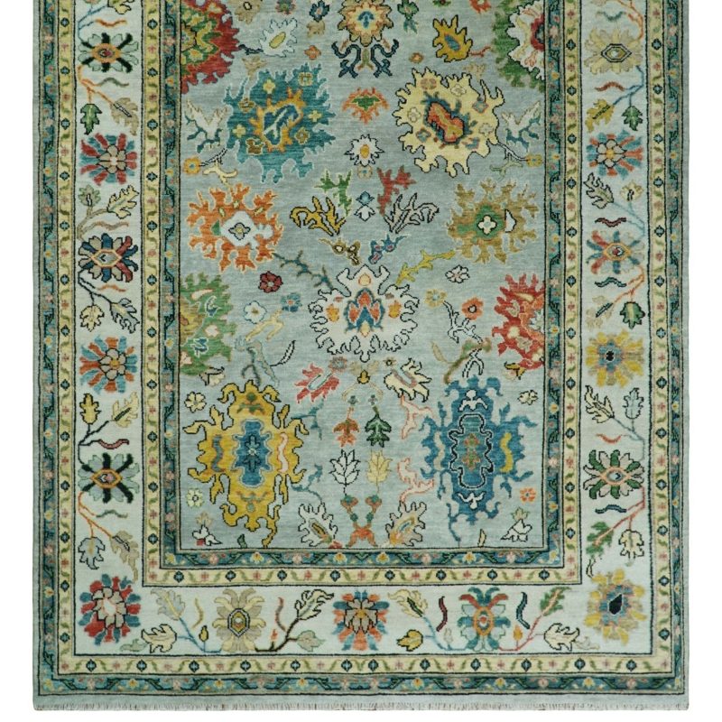 8x10 and 9x12 hand knotted traditional persian blue and beige vibrant turkish oushak area rug trdcp423810 170067