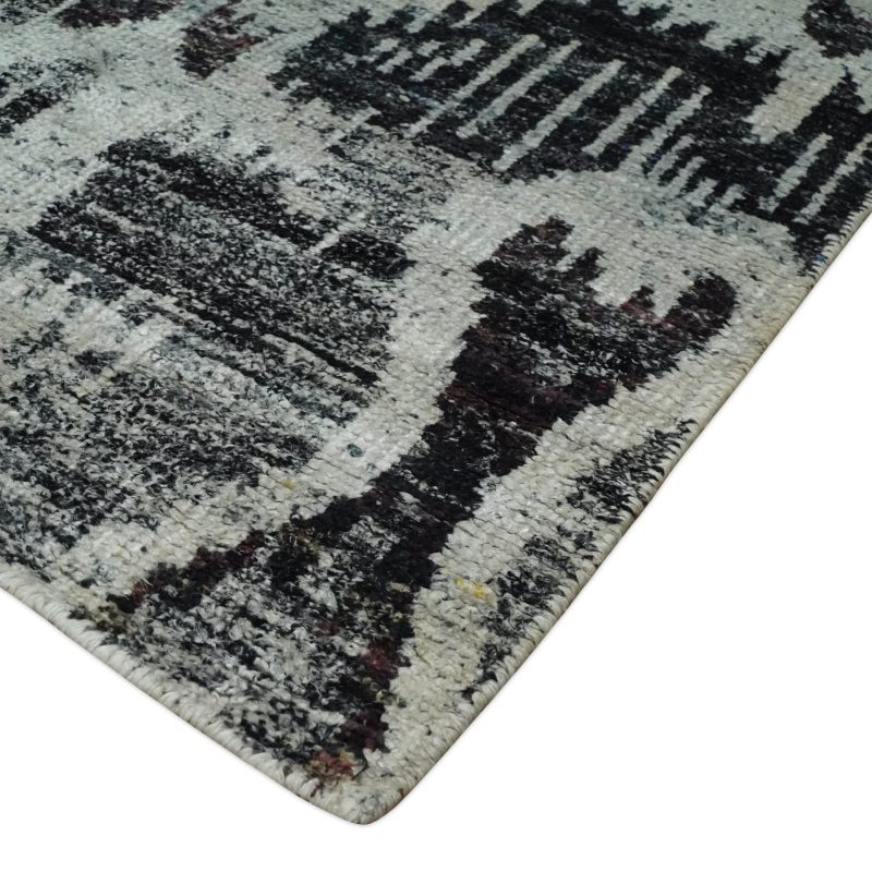 8x10 hand knotted ivory charcoal and brown antique persian style contemporary recycled silk area rug op46 952414