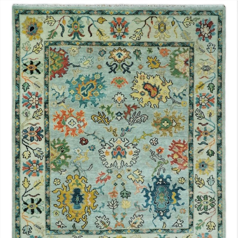 8x10 hand knotted traditional persian blue and beige vibrant turkish oushak area rug trdcp423810 215989