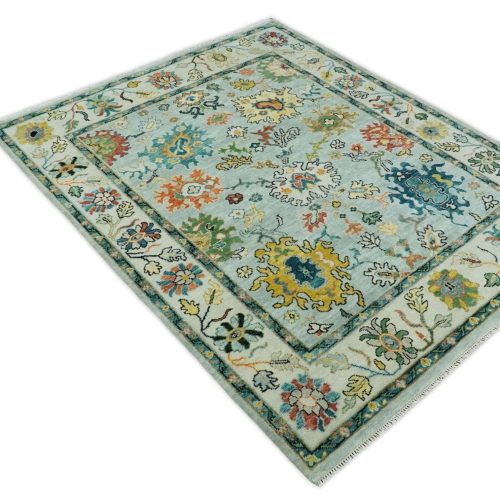 8x10 hand knotted traditional persian blue and beige vibrant turkish oushak area rug trdcp423810 231958