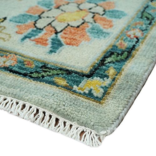 8x10 hand knotted traditional persian blue and beige vibrant turkish oushak area rug trdcp423810 414164