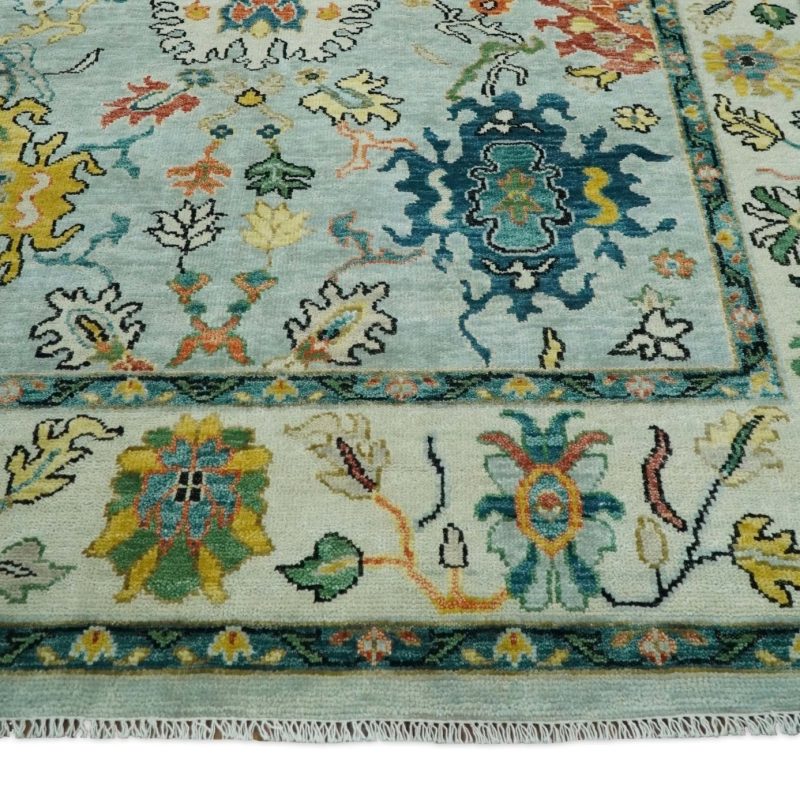 8x10 hand knotted traditional persian blue and beige vibrant turkish oushak area rug trdcp423810 610951