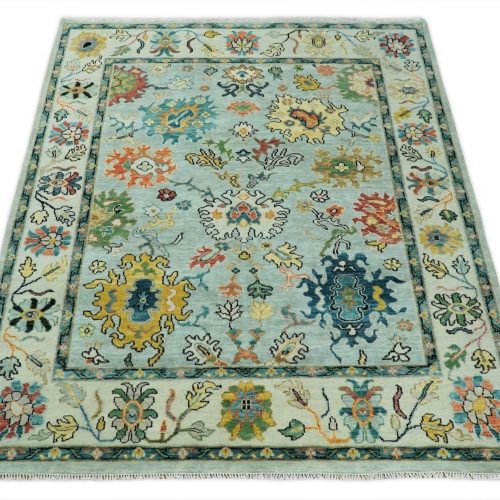 8x10 hand knotted traditional persian blue and beige vibrant turkish oushak area rug trdcp423810 931148