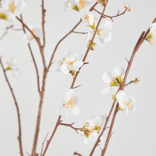 Artificial Flower Branch with Cream Quince Blossoms