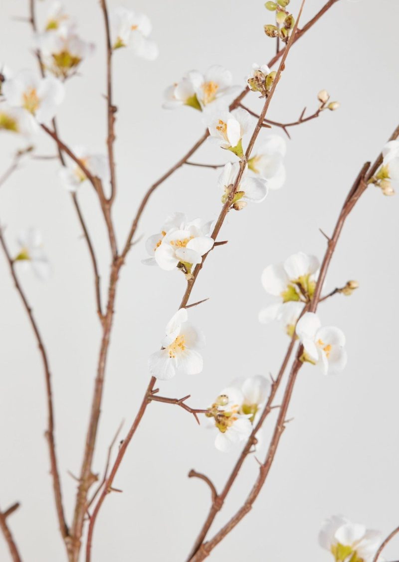 Artificial Flower Branch with Cream Quince Blossoms